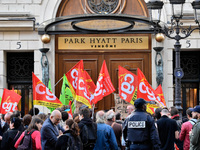  The subcontractors of the Park Hyatt Vendôme, who have been on strike for 18 days, and who were dislodged by the police from the Parisian p...