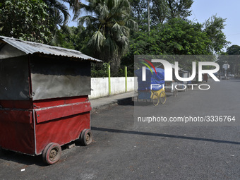 A view of closed street stall and empty road in Panbazar during 12-hour Assam Bandh, in Guwahati, Assam, India on Tuesday, October 23, 2018....