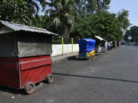 A view of closed street stall and empty road in Panbazar during 12-hour Assam Bandh, in Guwahati, Assam, India on Tuesday, October 23, 2018....