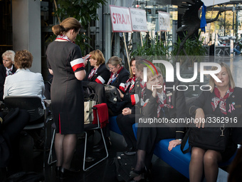 Polish LOT airline crew on strike in Warsaw, Poland on 18 October 2018 (