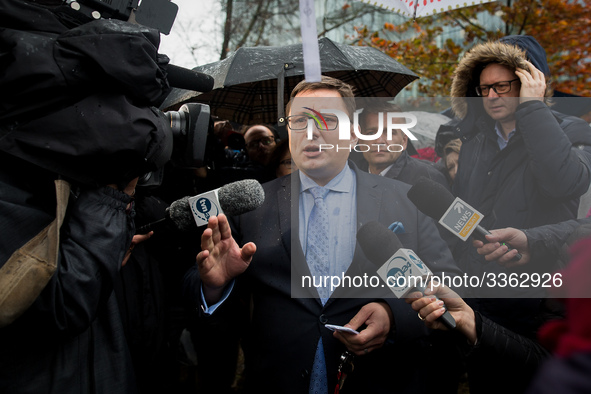 CEO Rafal Milczarski during the Polish LOT airline crew strike in Warsaw, Poland on 23 October 2018 