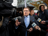 CEO Rafal Milczarski during the Polish LOT airline crew strike in Warsaw, Poland on 23 October 2018 (