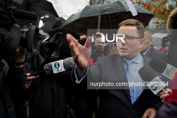 CEO Rafal Milczarski during the Polish LOT airline crew strike in Warsaw, Poland on 23 October 2018 