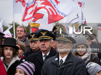 Polish LOT airline crew on strike in Warsaw, Poland on 27 October 2018 (