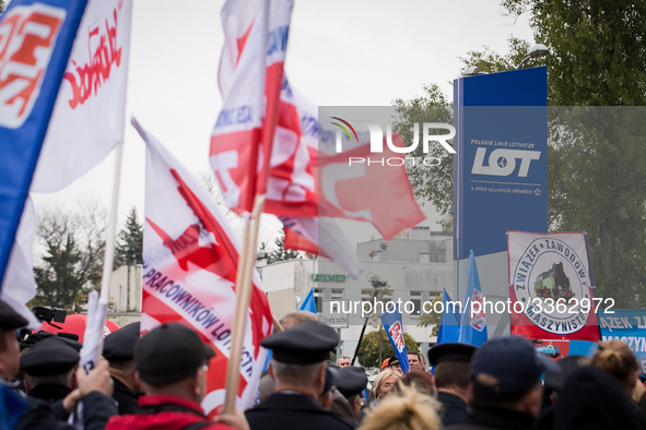 Polish LOT airline crew on strike in Warsaw, Poland on 27 October 2018 