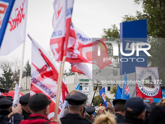 Polish LOT airline crew on strike in Warsaw, Poland on 27 October 2018 (