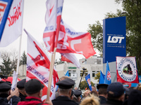 Polish LOT airline crew on strike in Warsaw, Poland on 27 October 2018 (