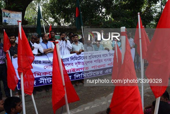 Bangladeshi garments workers held a protest rally demanding to withdrawal false cases of Ashuli's Naz Knit Wear limited workers at in front...