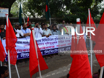 Bangladeshi garments workers held a protest rally demanding to withdrawal false cases of Ashuli's Naz Knit Wear limited workers at in front...