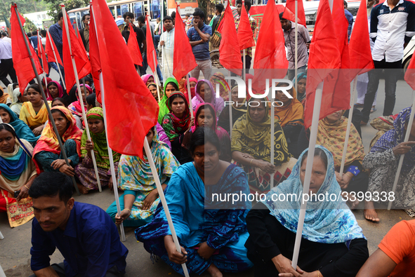 Bangladeshi garments workers held a protest rally demanding to withdrawal false cases of Ashuli's Naz Knit Wear limited workers at in front...