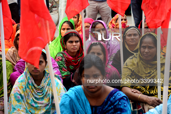 Bangladeshi garments workers held a protest rally demanding to withdrawal false cases of Ashuli's Naz Knit Wear limited workers at in front...