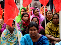 Bangladeshi garments workers held a protest rally demanding to withdrawal false cases of Ashuli's Naz Knit Wear limited workers at in front...