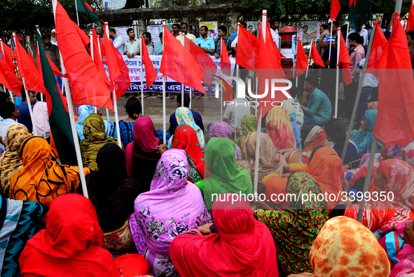 Bangladeshi garments workers held a protest rally demanding to withdrawal false cases of Ashuli's Naz Knit Wear limited workers at in front...