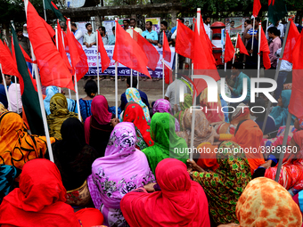 Bangladeshi garments workers held a protest rally demanding to withdrawal false cases of Ashuli's Naz Knit Wear limited workers at in front...