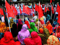 Bangladeshi garments workers held a protest rally demanding to withdrawal false cases of Ashuli's Naz Knit Wear limited workers at in front...