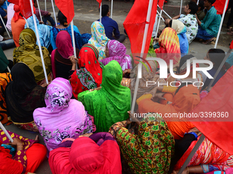 Bangladeshi garments workers held a protest rally demanding to withdrawal false cases of Ashuli's Naz Knit Wear limited workers at in front...