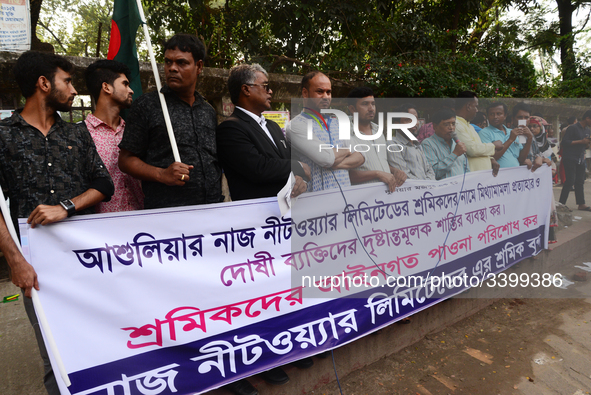 Bangladeshi garments workers held a protest rally demanding to withdrawal false cases of Ashuli's Naz Knit Wear limited workers at in front...