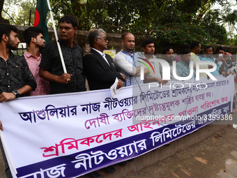 Bangladeshi garments workers held a protest rally demanding to withdrawal false cases of Ashuli's Naz Knit Wear limited workers at in front...