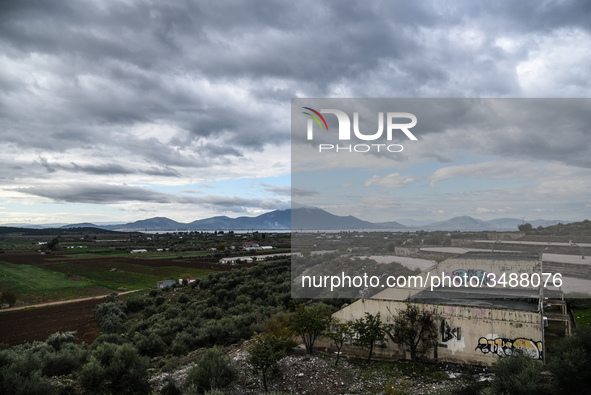 Panorama of Psachna area as seen from the campus of Psachna University of applied science on Euboea, Greece, on 28 November 2018. 