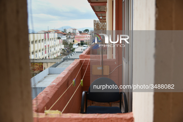 Minimal balconies without space at the campus of Psachna University of applied science on Euboea, Greece, on 28 November 2018. 