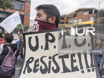 A student of the National Pedagogical University participates in the March of students for public education in Bogota, Colombia, on 28 Novem...