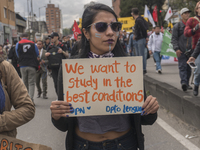 A student of the National Pedagogical University participates in the March of students for public education in Bogota, Colombia, on 28 Novem...