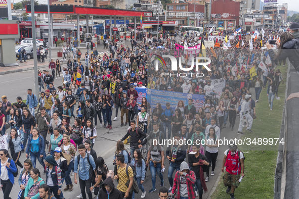 A general view of the crowd in the march of students for public education in Bogota, Colombia, on 28 November 2018. 