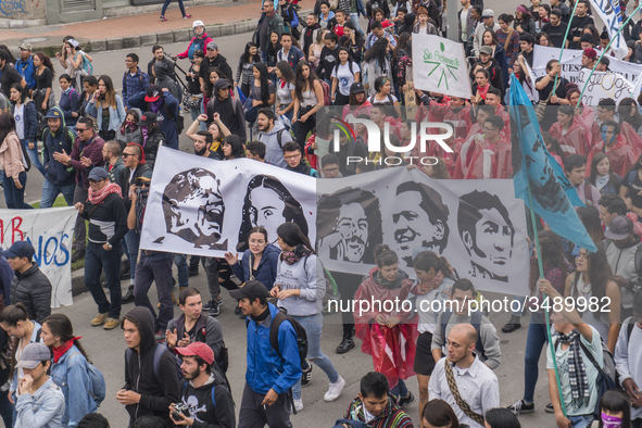 A general view of the crowd in the march of students for public education in Bogota, Colombia, on 28 November 2018. 