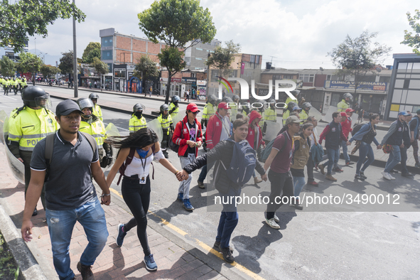 A students of the National Pedagogical University participates in the March of students for public education in Bogota, Colombia, on 28 Nove...