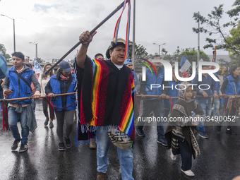 Indigenous Community participates in the march of students for public education in Bogota, Colombia, on 28 November 2018.. (