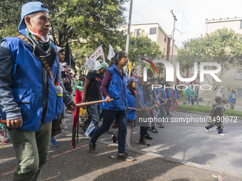 Indigenous Community participates in the march of students for public education in Bogota, Colombia, on 28 November 2018.. (