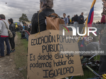 A student of the National Pedagogical University participates in the March of students for public education in Bogota, Colombia, on 28 Novem...