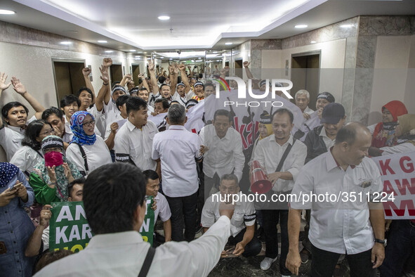 Jakarta, Indonesia, 04 December 2018 : hundreds of Indonesian News Agency "ANTARA" held demonstration at their office in Jakarta. They deman...