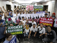 Jakarta, Indonesia, 04 December 2018 : hundreds of Indonesian News Agency "ANTARA" held demonstration at their office in Jakarta. They deman...