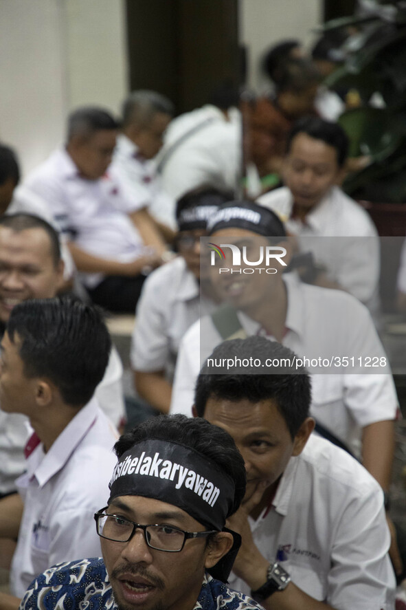 Jakarta, Indonesia, 04 December 2018 : hundreds of Indonesian News Agency "ANTARA" held demonstration at their office in Jakarta. They deman...