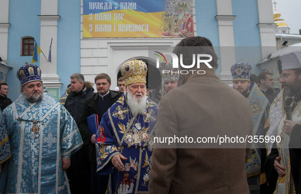 KIEV, UKRAINE - NOVEMBER 30: His Holiness Patriarch of Kyiv and All Rus-Ukraine Filaret headed prayer for peace in Ukraine reading the Akath...