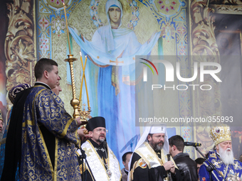 KIEV, UKRAINE - NOVEMBER 30: The Head of the Ukrainian Orthodox Church of Kyiv Patriarchate  Filaret(1st from R) and Head of the Ukrainian G...