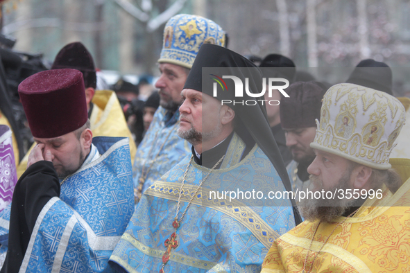 KIEV, UKRAINE - NOVEMBER 30: His Holiness Patriarch of Kyiv and All Rus-Ukraine Filaret headed prayer for peace in Ukraine reading the Akath...