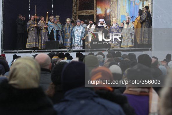 KIEV, UKRAINE - NOVEMBER 30: His Holiness Patriarch of Kyiv and All Rus-Ukraine Filaret headed prayer for peace in Ukraine reading the Akath...