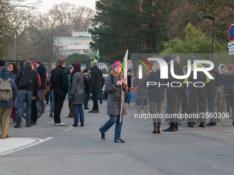 A hundred high school teachers demonstrated at the call of the unions before the Rectorate of Nantes, France, on December 14, 2018, against...