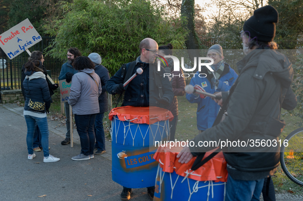 A hundred high school teachers demonstrated at the call of the unions before the Rectorate of Nantes, France, on December 14, 2018, against...