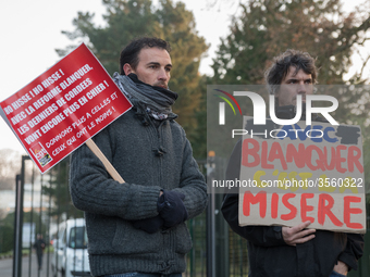 A hundred high school teachers demonstrated at the call of the unions before the Rectorate of Nantes, France, on December 14, 2018, against...