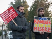 A hundred high school teachers demonstrated at the call of the unions before the Rectorate of Nantes, France, on December 14, 2018, against...