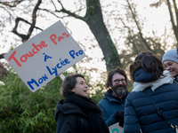 A hundred high school teachers demonstrated at the call of the unions before the Rectorate of Nantes, France, on December 14, 2018, against...