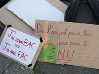 A hundred high school teachers demonstrated at the call of the unions before the Rectorate of Nantes, France, on December 14, 2018, against...