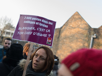 A hundred high school teachers demonstrated at the call of the unions before the Rectorate of Nantes, France, on December 14, 2018, against...