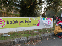 A hundred high school teachers demonstrated at the call of the unions before the Rectorate of Nantes, France, on December 14, 2018, against...