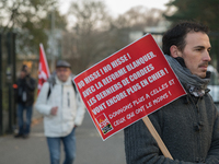 A hundred high school teachers demonstrated at the call of the unions before the Rectorate of Nantes, France, on December 14, 2018, against...