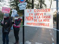 A hundred high school teachers demonstrated at the call of the unions before the Rectorate of Nantes, France, on December 14, 2018, against...