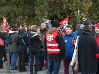 A hundred high school teachers demonstrated at the call of the unions before the Rectorate of Nantes, France, on December 14, 2018, against...